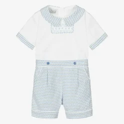 Beau KiD Baby Boys White & Blue Cotton Buster Suit