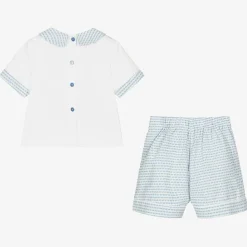 Beau KiD Baby Boys White & Blue Cotton Buster Suit