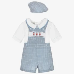 Beau KiD Baby Boys White & Blue Dungaree Shorts Set Sale
