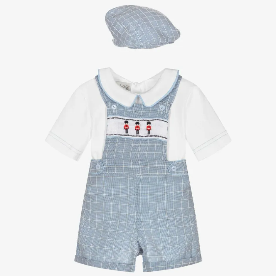 Beau KiD Baby Boys White & Blue Dungaree Shorts Set Sale