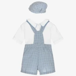Beau KiD Baby Boys White & Blue Dungaree Shorts Set Sale