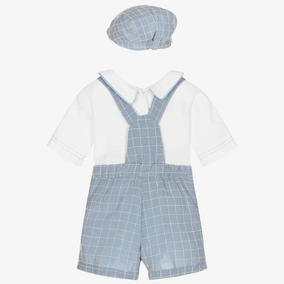 Beau KiD Baby Boys White & Blue Dungaree Shorts Set Sale