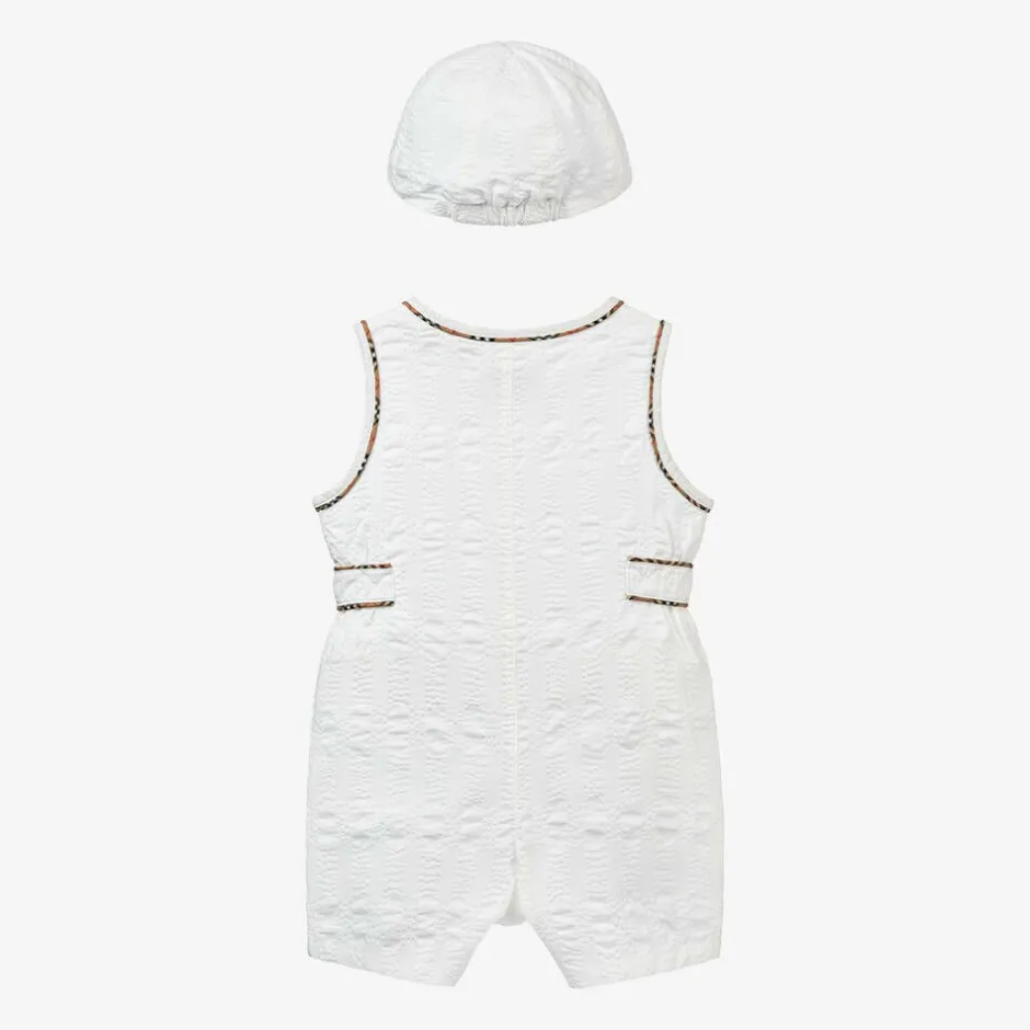 Burberry Baby Boys White Cotton Babysuit Set Outlet
