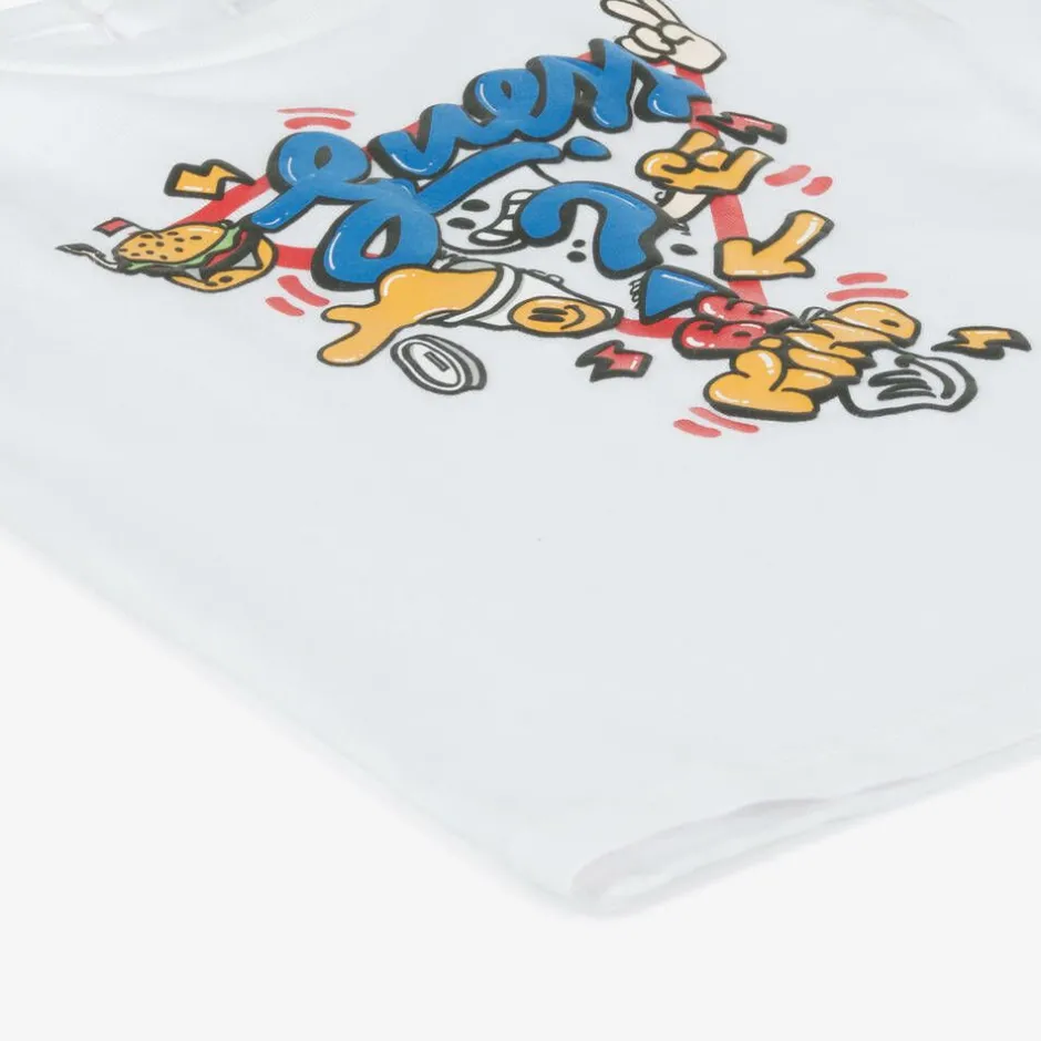 Guess Baby Boys White Cotton Cartoon Logo Top Online