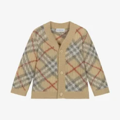 Burberry Baby Girls Beige Alpaca & Silk Cardigan PaleStoneCheck New