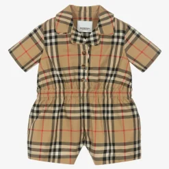 Burberry Baby Girls Beige Check Cotton Playsuit Hot