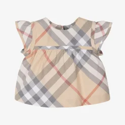 Burberry Baby Girls Beige Check Cotton Blouse Best