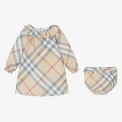 Burberry Baby Girls Beige Check Dress PaleStone