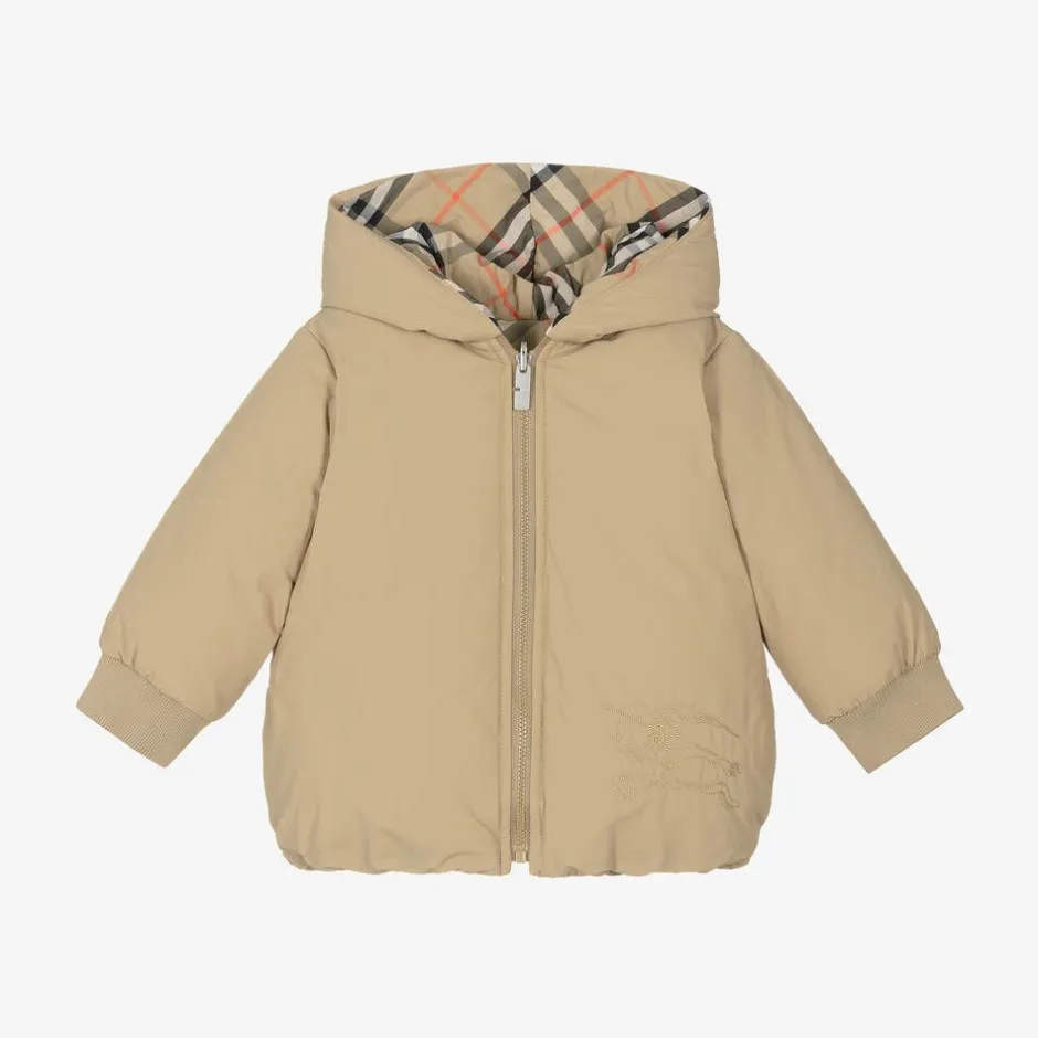 Burberry Baby Girls Beige Check Reversible Down Jacket Discount