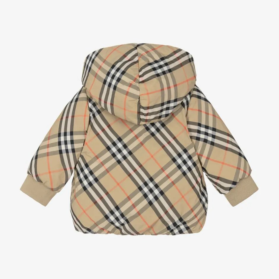 Burberry Baby Girls Beige Check Reversible Down Jacket Discount