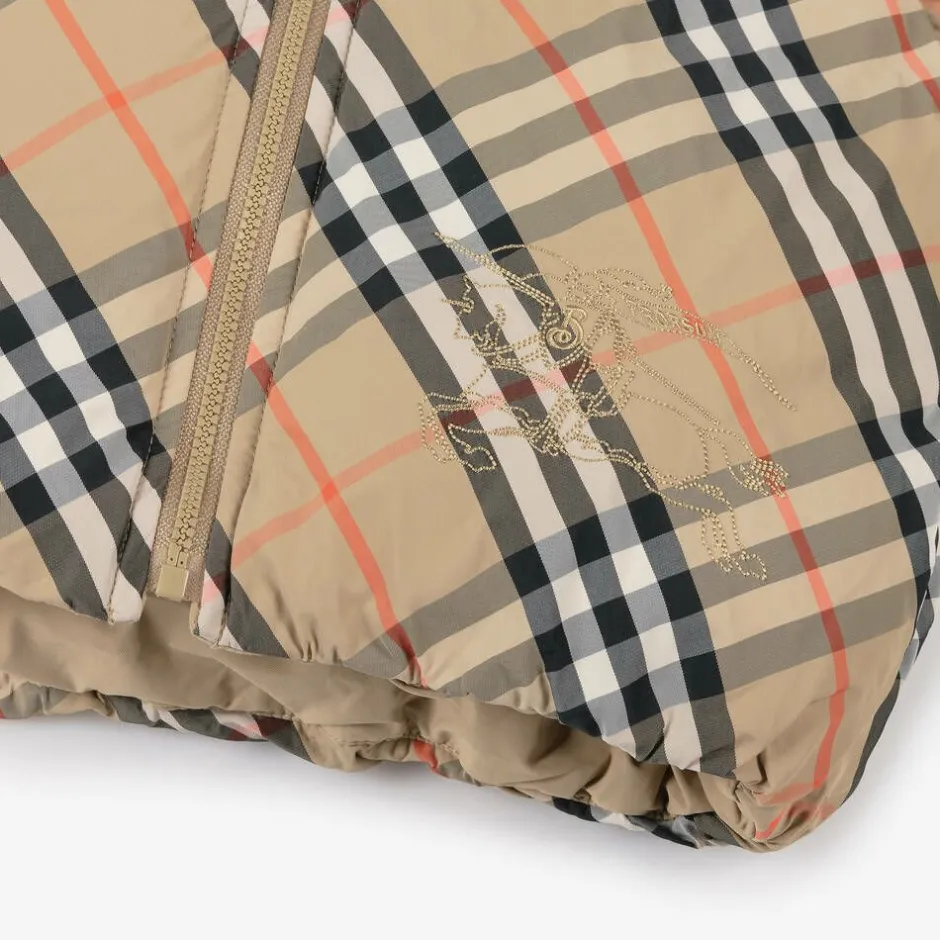 Burberry Baby Girls Beige Check Reversible Down Jacket Discount