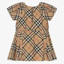 Burberry Baby Girls Beige Cotton Check Bow Dress Hot