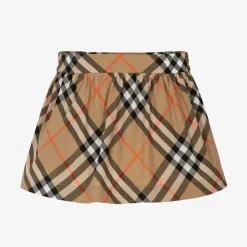 Burberry Baby Girls Beige Cotton Check Skirt SandCheck New