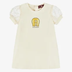 AIGNER Baby Girls Beige Cotton Puff Sleeve Dress Discount