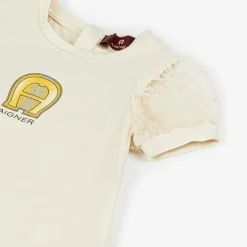 AIGNER Baby Girls Beige Cotton Puff Sleeve Dress Discount