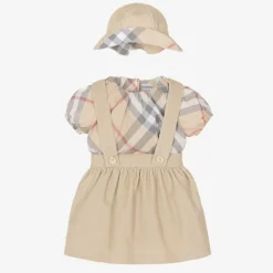 Burberry Baby Girls Beige Cotton Skirt Set PaleStone New