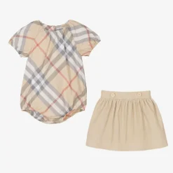 Burberry Baby Girls Beige Cotton Skirt Set PaleStone New