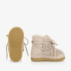 Donsje Baby Girls Beige Faux Fleece & Nubuck Boots