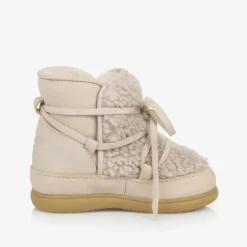 Donsje Baby Girls Beige Faux Fleece & Nubuck Boots