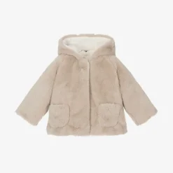 Patachou Baby Girls Beige Faux Fur Coat New