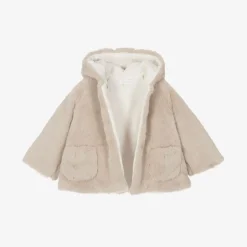 Patachou Baby Girls Beige Faux Fur Coat New