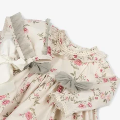 Abuela Tata Baby Girls Beige Floral Print Cotton Dress Set Hot