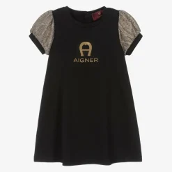 AIGNER Baby Girls Black Cotton Dress Discount