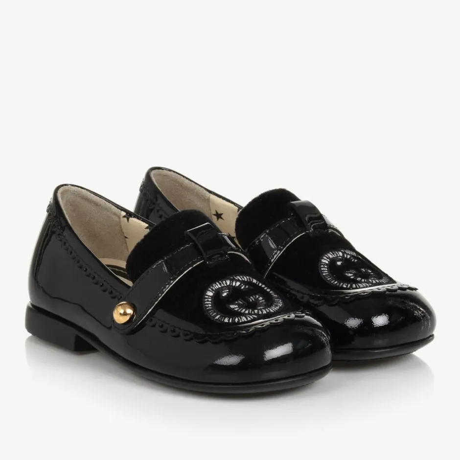 Gucci Baby Girls Black Patent Leather Loafers