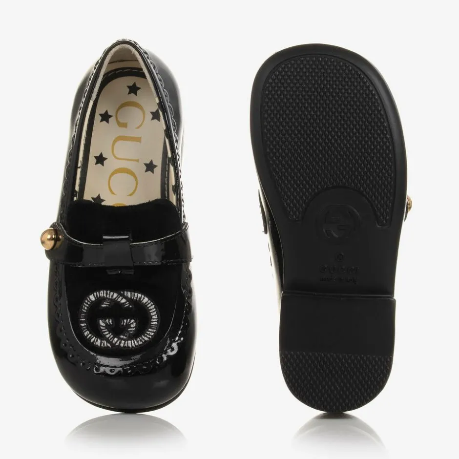 Gucci Baby Girls Black Patent Leather Loafers