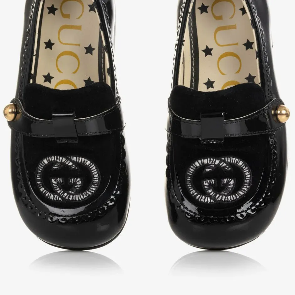 Gucci Baby Girls Black Patent Leather Loafers