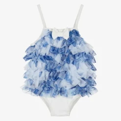 Angels Face Baby Girls Blue & White Frill Swimsuit (UPF50+) BlueFlower Online