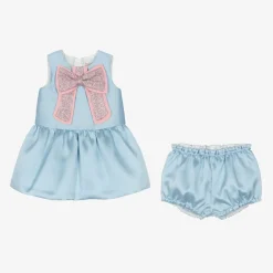Hucklebones London Baby Girls Blue Satin Bow Dress Online