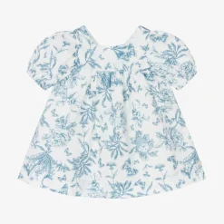 Tartine et Chocolat Baby Girls Blue Toile Du Jouy Cotton Dress Outlet