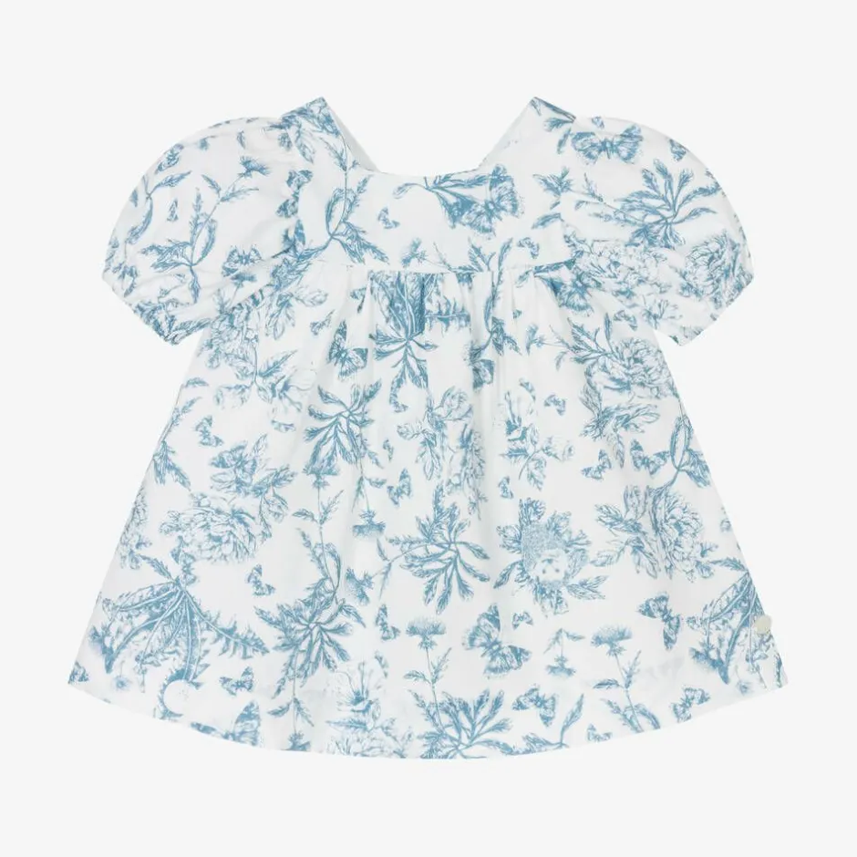 Tartine et Chocolat Baby Girls Blue Toile Du Jouy Cotton Dress Outlet