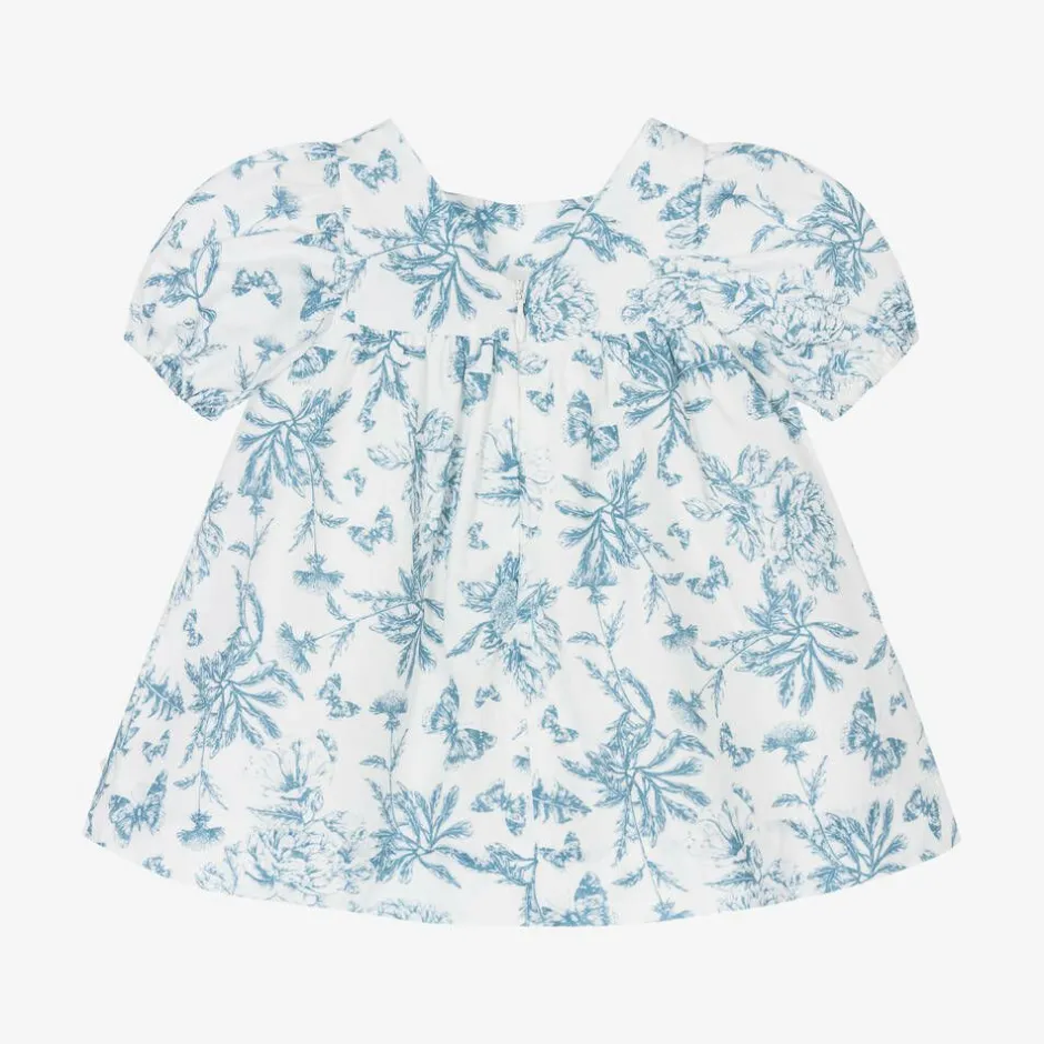 Tartine et Chocolat Baby Girls Blue Toile Du Jouy Cotton Dress Outlet
