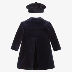 Emile et Rose Baby Girls Blue Velour Coat & Hat Set Discount