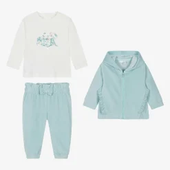 iDO Mini Baby Girls Blue Velour Tracksuit Set Sale