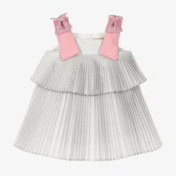 Hucklebones London Baby Girls Glittery Silver Pleated Dress Hot