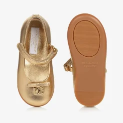Dolce amp; Gabbana Baby Girls Gold Leather DG Ballerina Pumps Discount