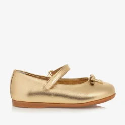 Dolce amp; Gabbana Baby Girls Gold Leather DG Ballerina Pumps Discount