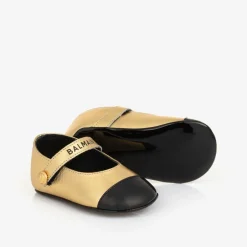 Balmain Baby Girls Gold Leather Pre-Walkers Shoes Outlet