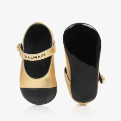 Balmain Baby Girls Gold Leather Pre-Walkers Shoes Outlet