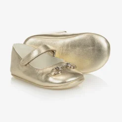 Gucci Baby Girls Gold Leather Shoes New