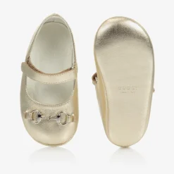 Gucci Baby Girls Gold Leather Shoes New
