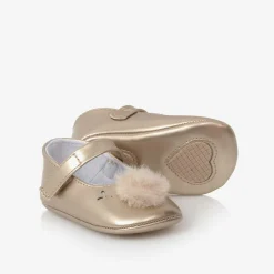 Mayoral Newborn Baby Girls Gold Pom-Pom Pre-Walker Shoes New