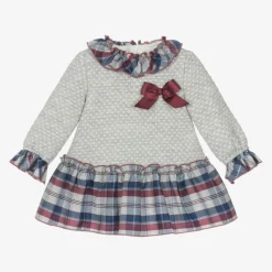 Miranda Baby Girls Grey Jersey Tartan Dress Clearance