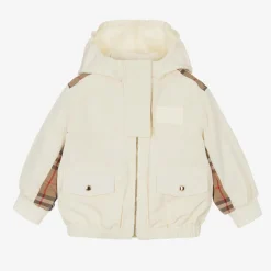 Burberry Baby Girls Ivory & Beige Check Jacket Outlet