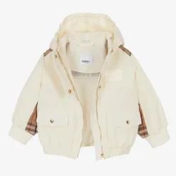Burberry Baby Girls Ivory & Beige Check Jacket Outlet