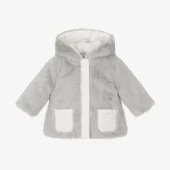 Patachou Baby Girls Ivory & Grey Reversible Coat Outlet
