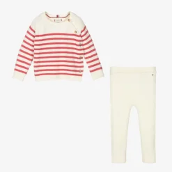 Tommy Hilfiger Baby Girls Ivory & Pink Cotton Leggings Set New